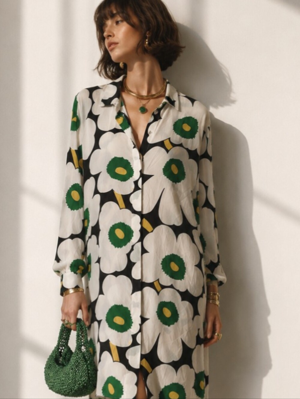 100% silk Marimekko Poppy tunic Shirt dress Size 44 USA Size 14